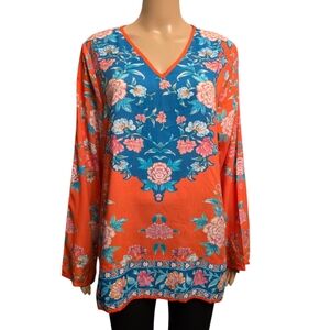 Tolani Collection Floral V-Neck Tunic Blouse Flowy Size M
